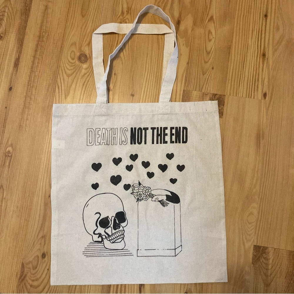 Death is not the end- tote bag goth memento mori